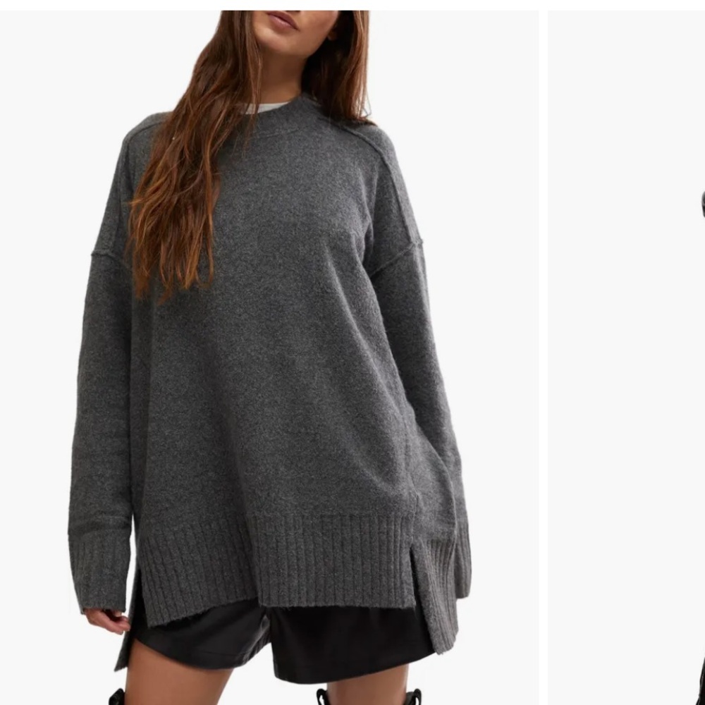 NWT Free People Phoebe Oversized Pullover Tunic Wool Blend Gray Sweater Sz XS